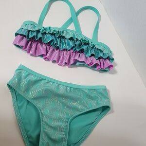 Cat & Jack Girls Size 5/6 Mermaid Swimsuit Set Skirt Bikini 3pc